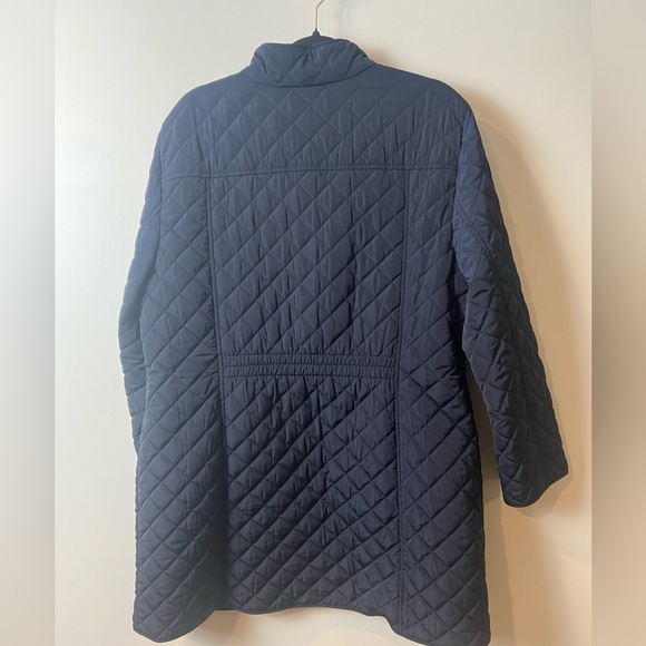 Talbots Navy Diamond Quilted Barn Chore Coat Jacket XL Snap Front hidden pockets - Picture 7 of 8
